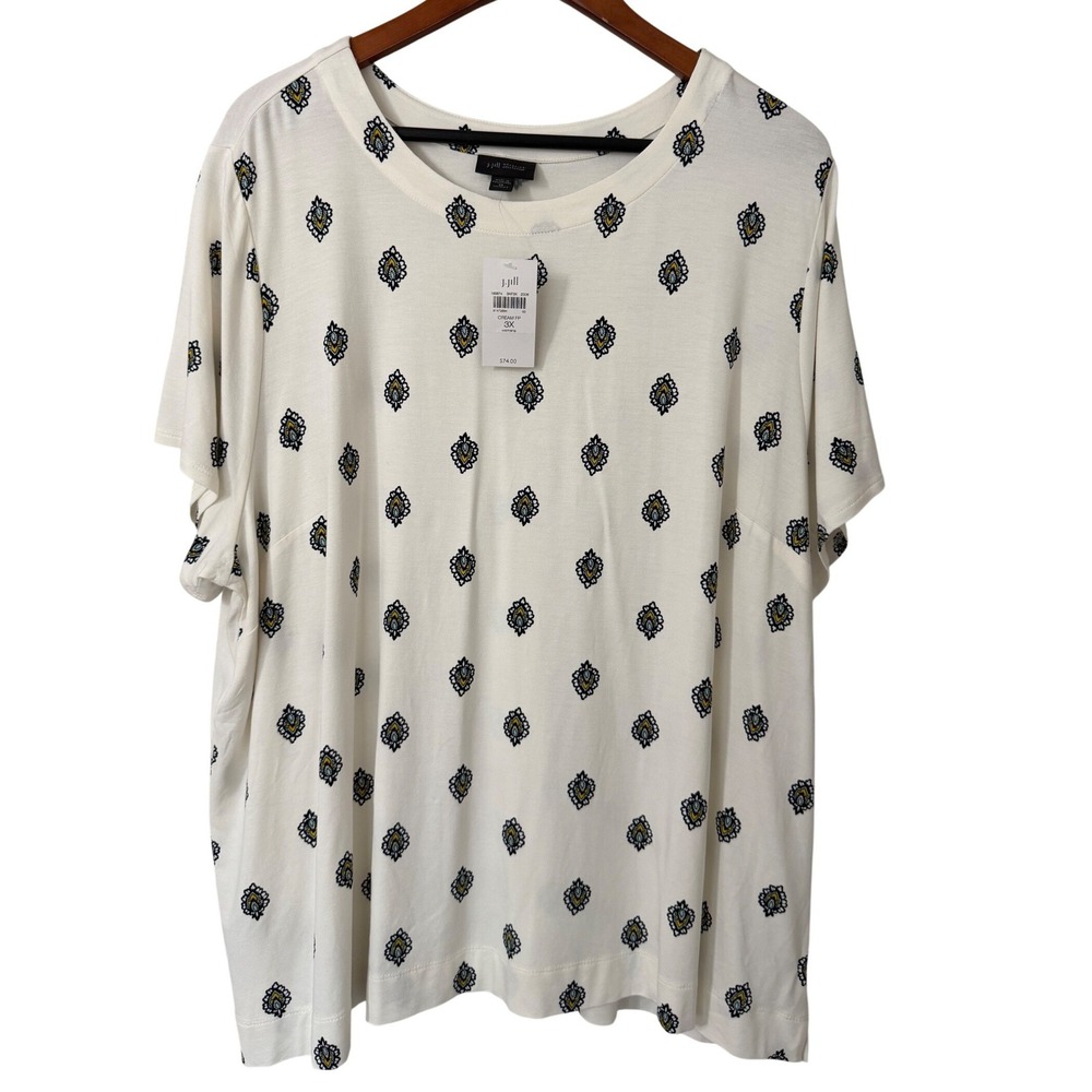 J. Jill Wearever Cream Medallion Print Short Sleeve‎ Knit Top 3X NEW